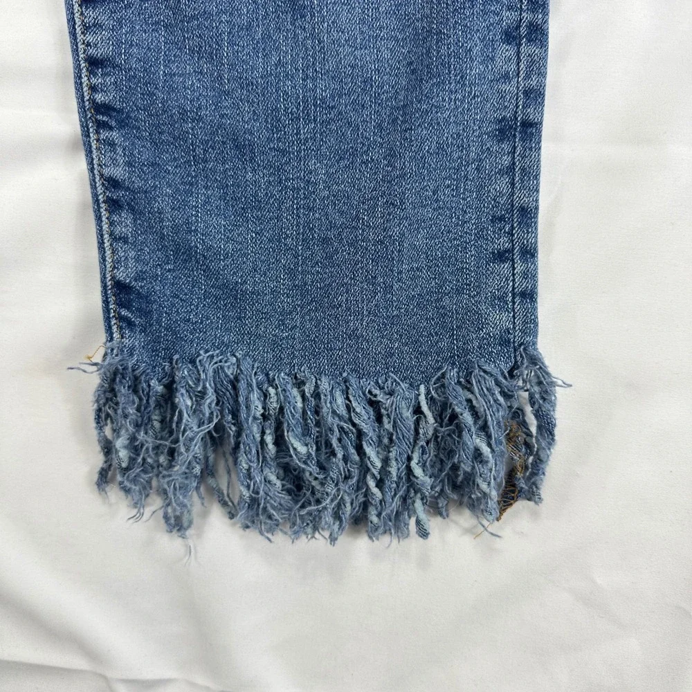 Levis 512 Slim Stretch Blue Jeans Fringe Hem High Rise Women's Size 12‎